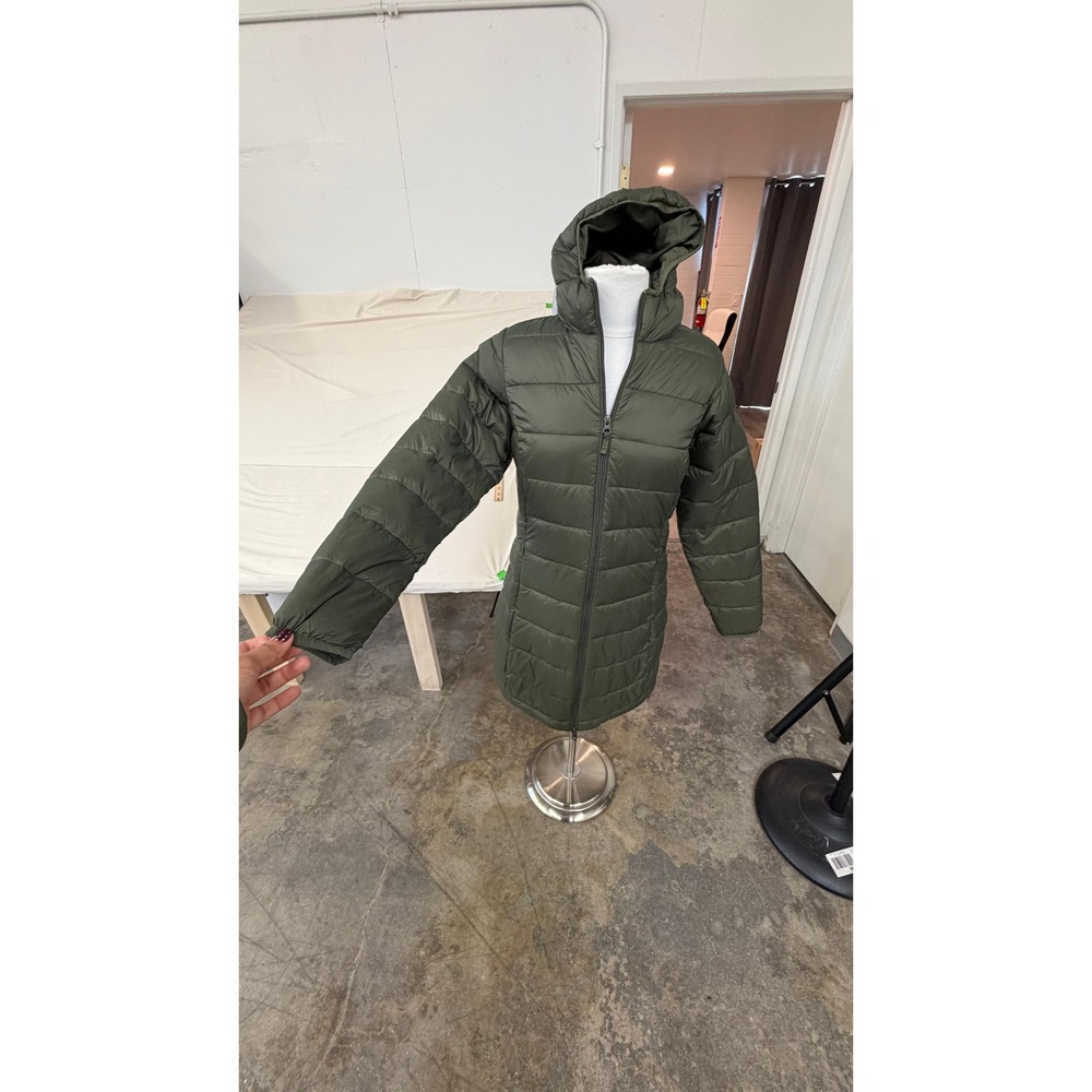 Amazon Essentials Hooded Puffer Coat Olive Green Quilted Winter‎ Jacket  Women's